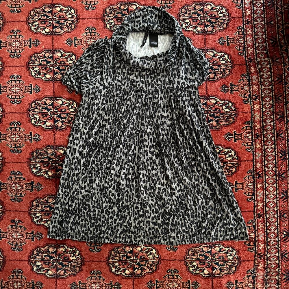 New Directions M Black/Gray Animal Print Cowl Neck Soft Jersey Trapeze Top